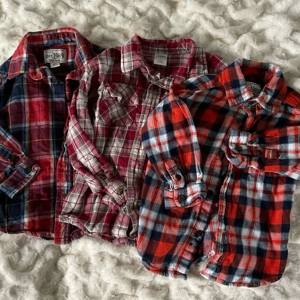 Button lot of three 3T boys flannels